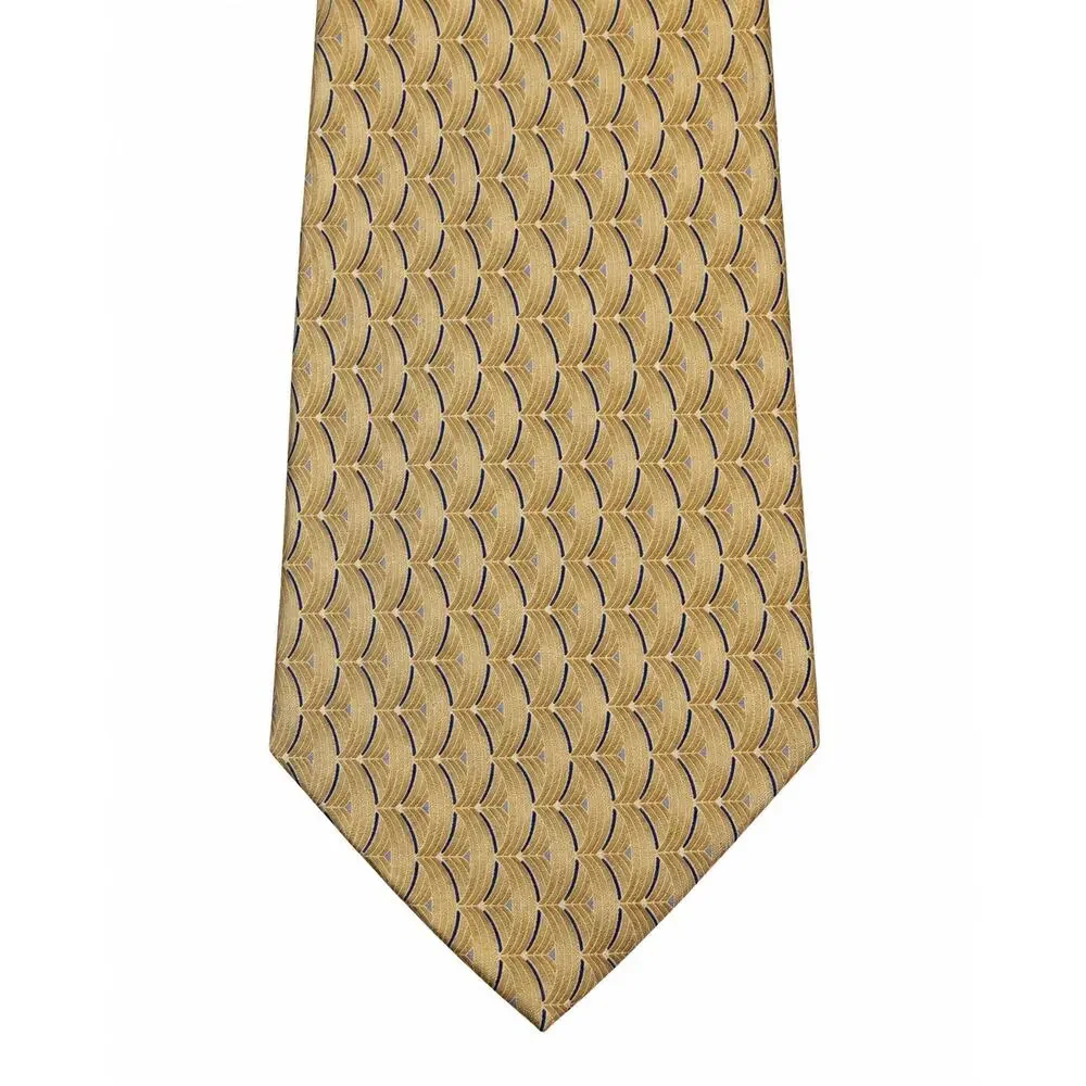 Bill Blass Black Label 100% Silk Tie Gold Navy Geometric Made in USA Men’s